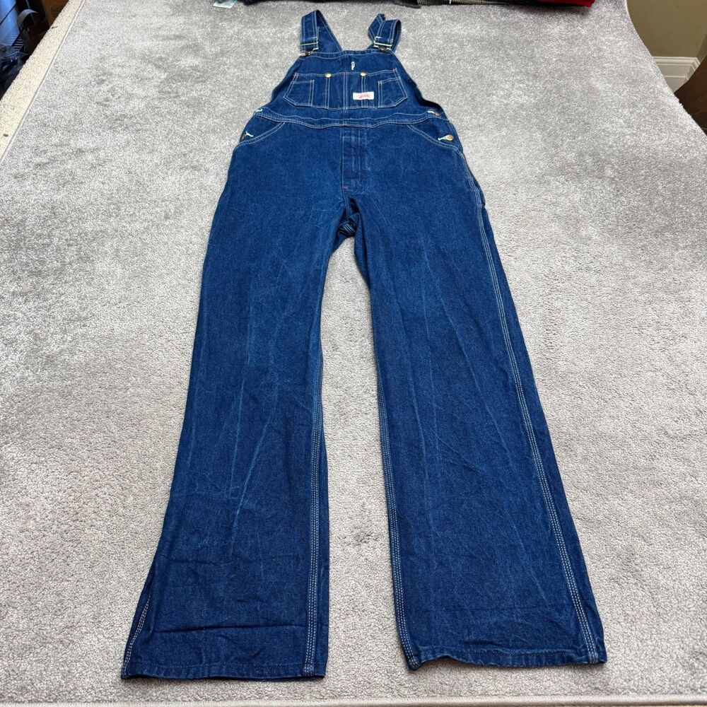 Round House Denim Bib Overalls Lot 980 Mens Blue Jeans Dungarees Workwear 32x34